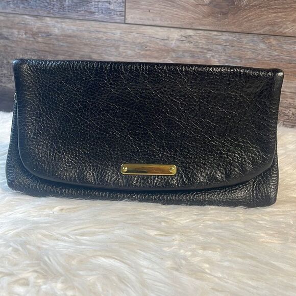 Black Leather Vintage Clutch Purse, Brand Unknown 9 1/2 x 5 1/2” - Picture 2 of 7